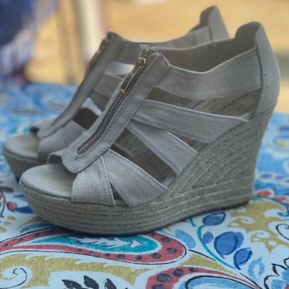 Tan Espadrille Zipper Wedge - Picture 2 of 4